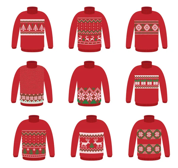 반사기가 크리스마스 파티를 스웨터를 만들었어 무늬를 뜨개질 선수들 — 스톡 벡터