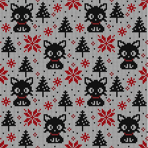 Modèle Noël Nouvel Tricoté Chez Les Chats Conception Pull Tricoter — Image vectorielle
