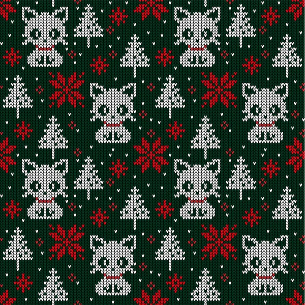 Patrón Punto Navidad Año Nuevo Gatos Diseño Suéter Punto Lana — Vector de stock