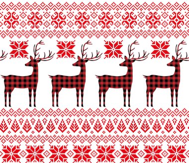 Buffalo Ekoseli 'nde Noel ve Yeni Yıl deseni. Tasarım ve yazdırma esp için şenlikli arkaplan
