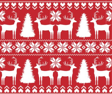 Örgü, pikselli Noel ve yeni yıl modeli. Yün örgü süveter tasarımı. Duvar kağıdı ambalaj kağıdı tekstil baskısı.