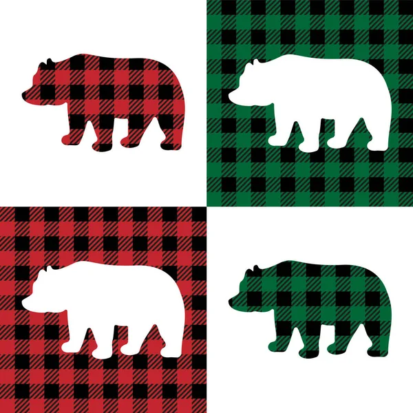 Bear Pattern Buffalo Plaid Festive Background Design Print Eps — Stock Vector