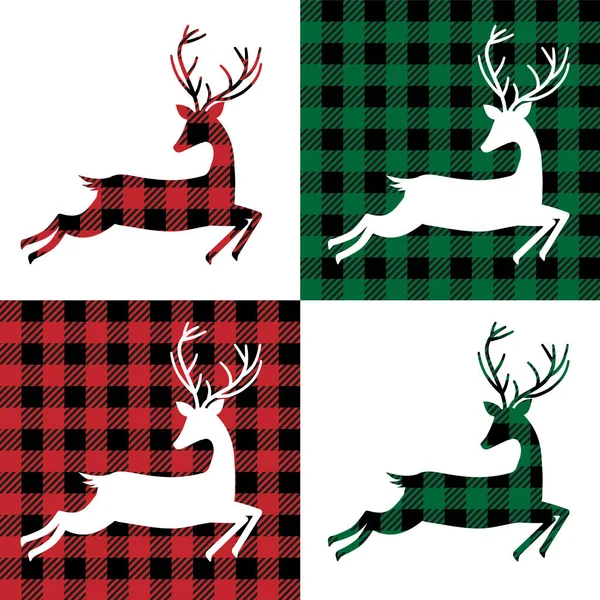 Uno schema di cervi a Buffalo Plaid. Fondo festivo per la progettazione e la stampa — Vettoriale Stock