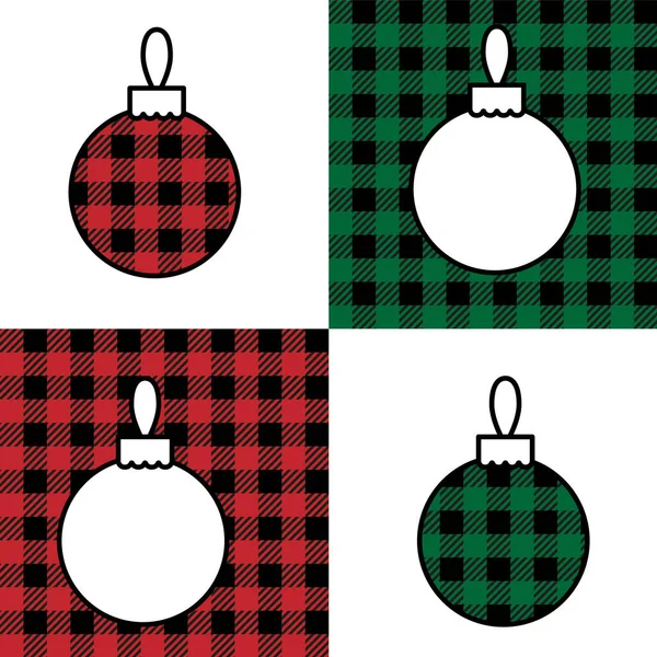 Patrón de bolas de Navidad en Buffalo Plaid. Fondo festivo para el diseño y la impresión — Archivo Imágenes Vectoriales