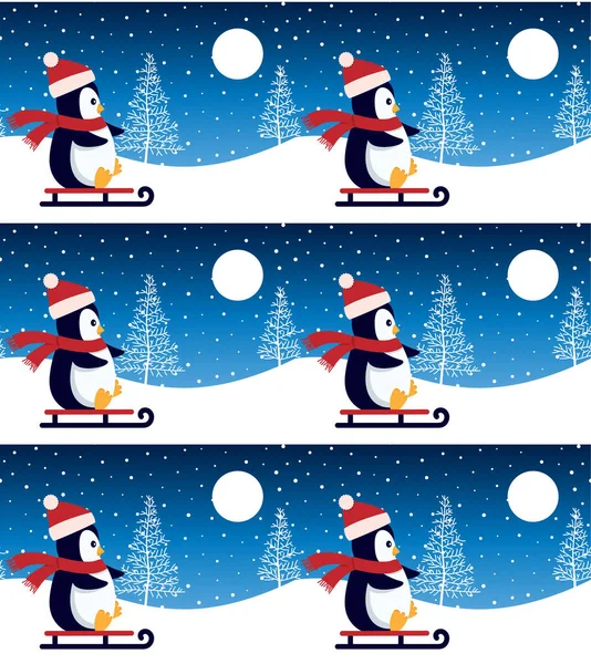 Niedlicher Pinguin im nahtlosen Muster für Weihnachten und Neujahr. — Stockvektor