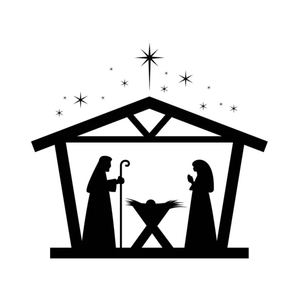 Belén Navidad Con Bebé Jesús María José Pesebre Tradicional Historia — Vector de stock