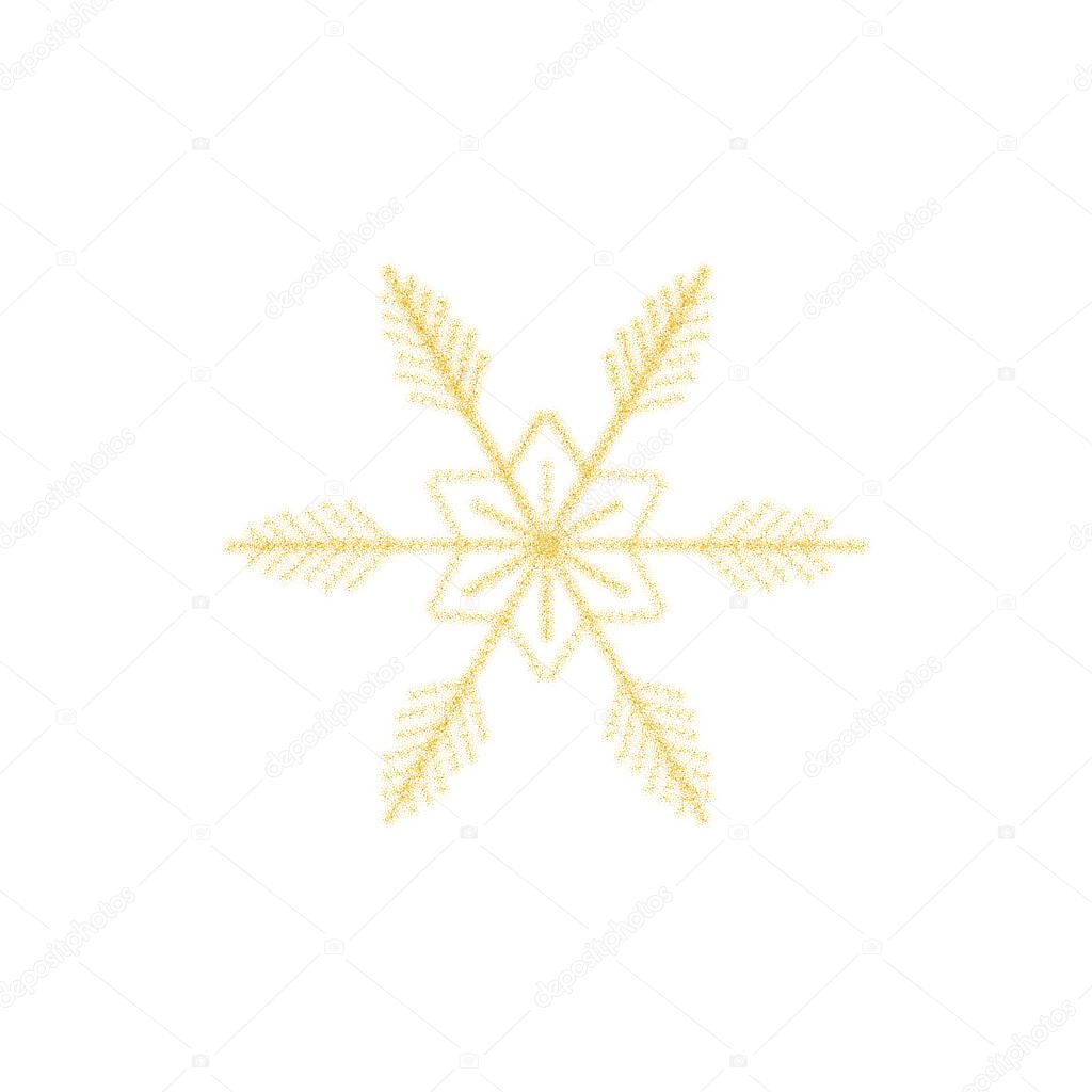 Christmas golden snowflake decoration of gold glitter shining sparkles on white transparent background. Vector glittering shine snowflake for Christmas or New Year design template eps 10