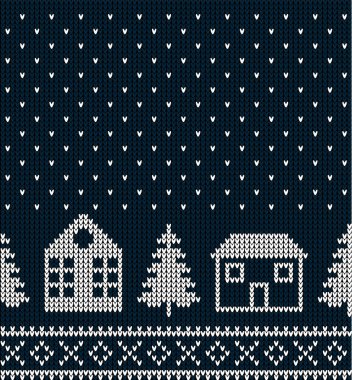 İneğe Noel ve yılbaşı şablonu ördüm. Yün örgü süveter tasarımı. Duvar kâğıdı kaplama tekstil baskısı. 10 saniye.