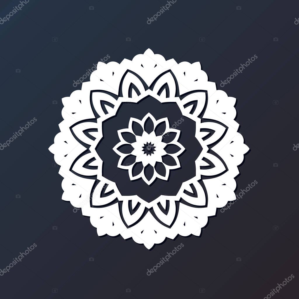 Template laser cutting mandala from paper, plywood, iron CNC silhouette ornament.