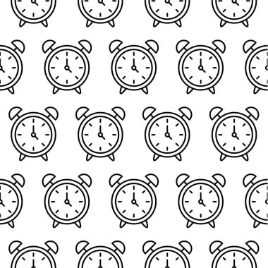 Saat üç yönünde. Siyah arka planda beyaz saat. Kusursuz desen. Vektör illüstrasyon esp