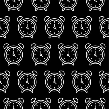 Saat üç yönünde. Siyah arka planda beyaz saat. Kusursuz desen. Vektör illüstrasyon esp