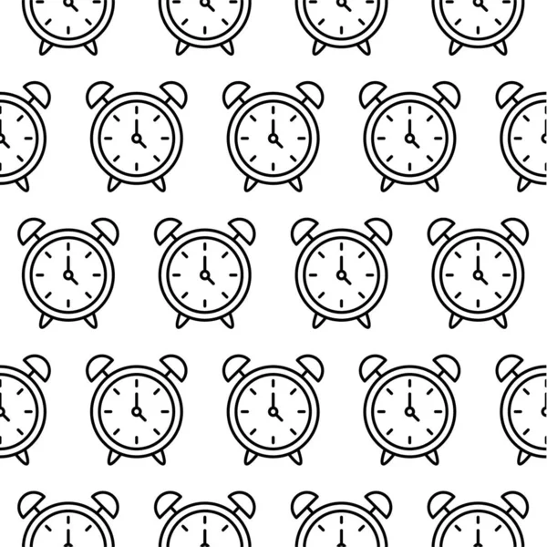 Three Clock White Clockface Black Background Seamless Pattern Vector Illustration — Stock Vector
