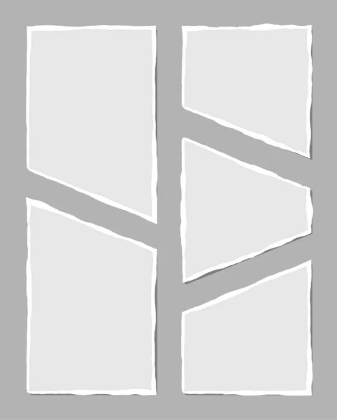 Conjunto de nota blanca rota. Raspaduras de papel desgarrado de varias formas aisladas sobre fondo gris. Ilustración vectorial. — Archivo Imágenes Vectoriales