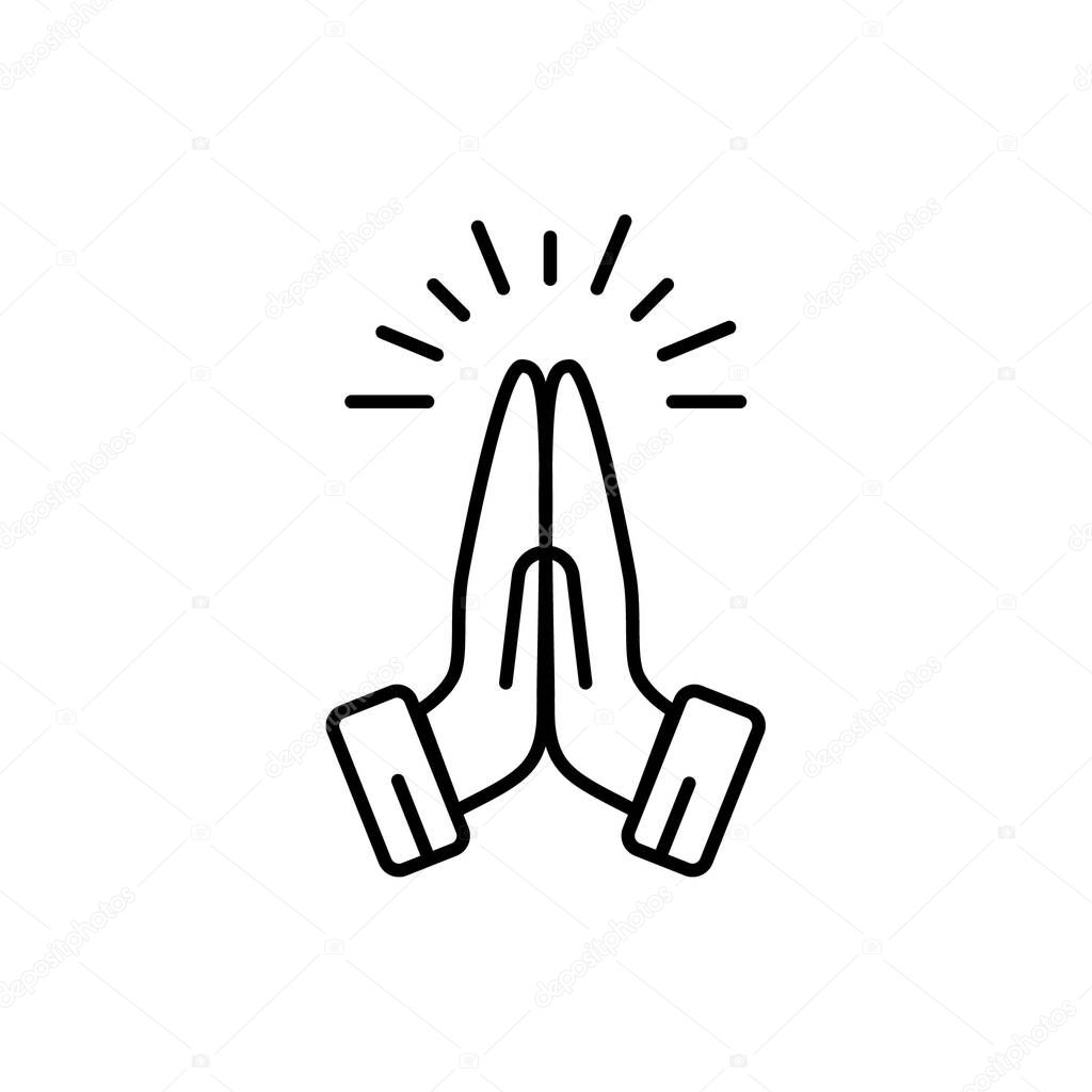 Outline vector hands folded in prayer icon isolated on white background. esp