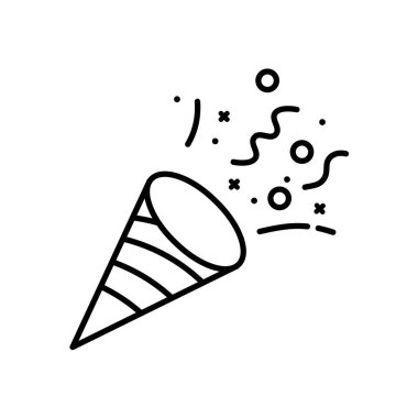 Ana hatlarıyla trompet partisi ve beyaz arka planda izole edilmiş kutlama ikonu. esp