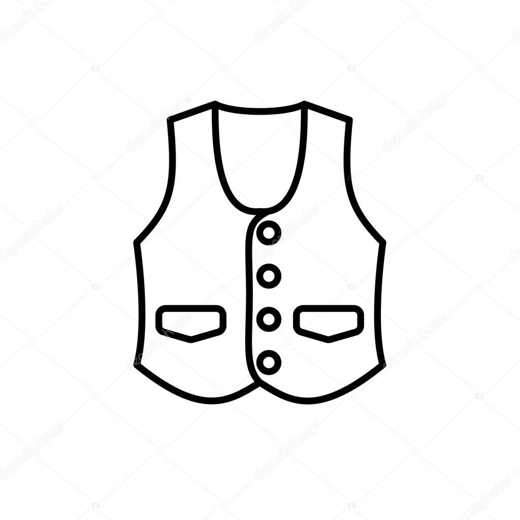 Outline, simple vector vest icon isolated on white background. eps