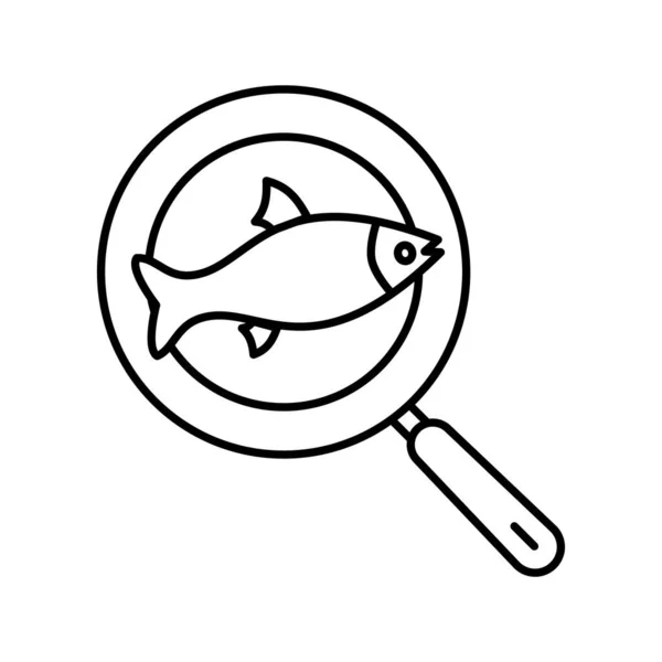 Esquema Simple Sartén Vectorial Con Icono Pescado Aislado Sobre Fondo — Archivo Imágenes Vectoriales