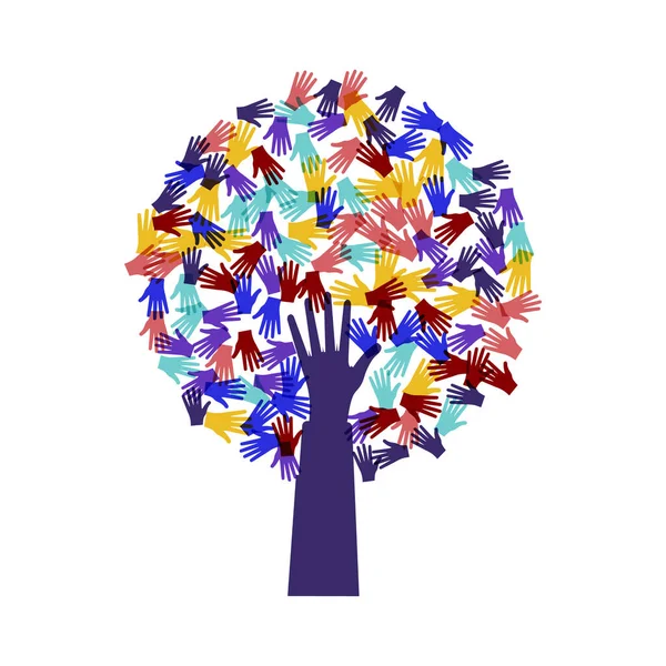 Drzewo Barwnymi Ludzkimi Dłońmi Eps — Wektor stockowy