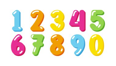 Çocuklar için renkli sayılar dizisi, tebrik kartları. Vektör illüstrasyonu. esp 10