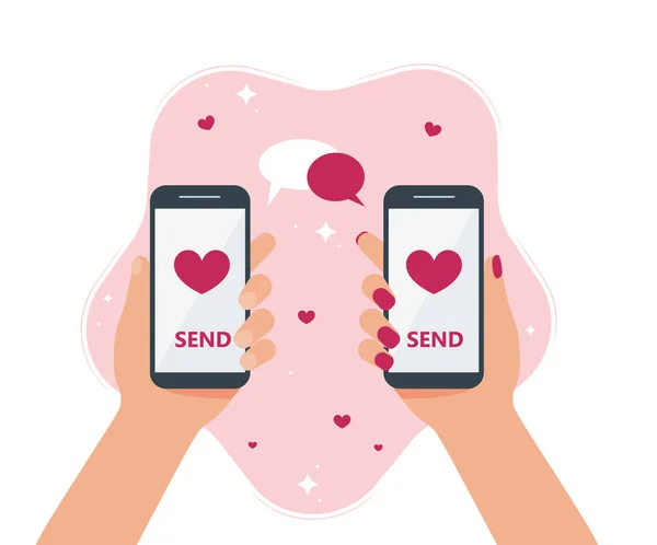 Smartphone Mão Sobre Escrito Com Coração Para Dia Saint Valentine — Vetor de Stock