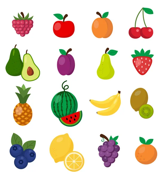 Conjunto Iconos Fruta Fondo Blanco Estilo Plano Imprimir Diseño Web — Vector de stock