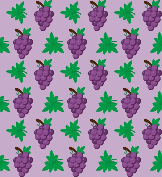 Druiven Fruit Plat Met Bladeren Vector Achtergrond Naadloos Patroon Schaalbaar — Stockvector