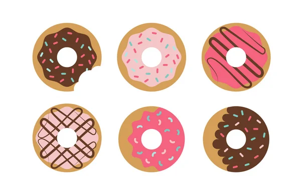 Conjunto de donuts coloridos desenhos animados isolados no fundo branco. — Vetor de Stock