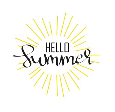 Merhaba Summer vektör çizimi, arka plan. Eğlenceli bir hipster tasarım logosu ya da etiketi. El yazısı, ilham verici tipografi posteri, afiş. 10 saniye.
