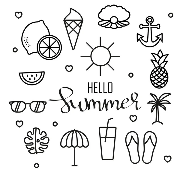 Векторная Иллюстрация Hello Summer Фон Забавные Цитаты Хипстерского Дизайна Логотипа — стоковый вектор