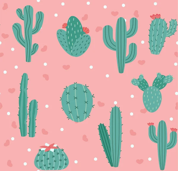 Patrón Sin Costuras Con Cactus Suculentas Ilustración Vectorial Estilo Vintage — Archivo Imágenes Vectoriales