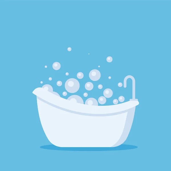 浴室里的白色浴缸 复古浴和肥皂泡沫泡沫蓝色背景 头10 — 图库矢量图片