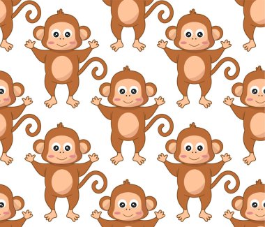 Maymun çizgi film stilinde kusursuz bir desenin vektör illüstrasyonu