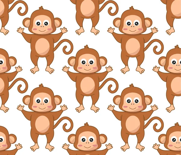 Vector Illustration Seamless Pattern Monkeys Cartoon Style — Stock Vector