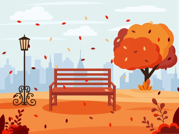 Осенний Пейзаж Городом Заднем Плане Осенний Фон Векторная Иллюстрация Плоском — стоковый вектор