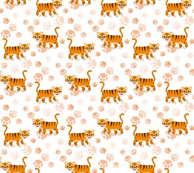 Neşeli çizgi film kaplanı kusursuz desenli vektör çizimi. EPS 10