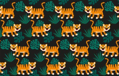 Neşeli çizgi film kaplanı kusursuz desenli vektör çizimi. EPS 10