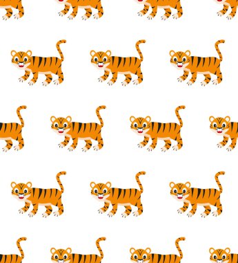 Neşeli çizgi film kaplanı kusursuz desenli vektör çizimi. EPS 10