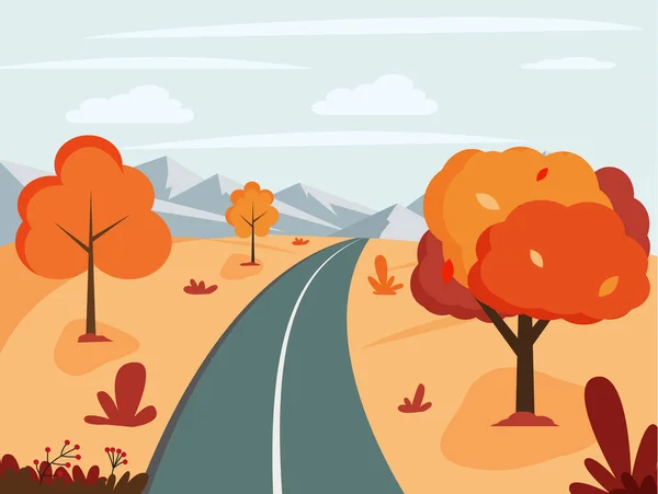 山への道と秋の風景 平面図ベクトル図Eps — ストックベクタ