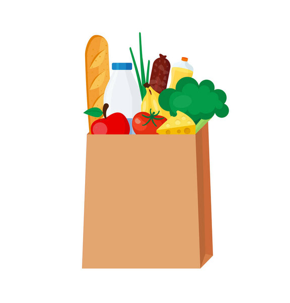 Food products in a paper bag. Flat vector illustration EPS 10