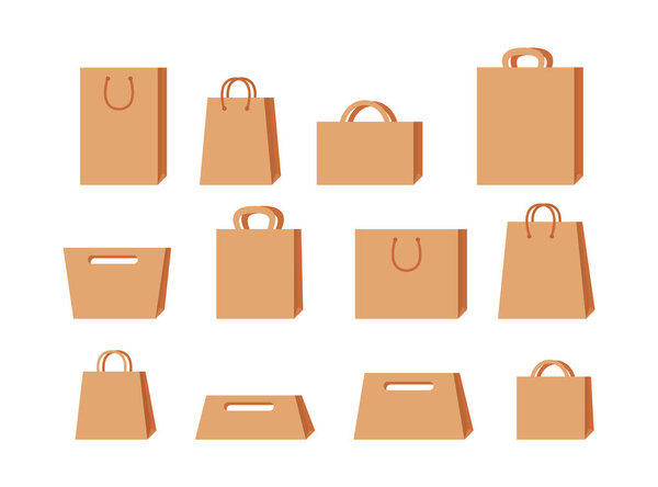 Fast food package set empty kraft brown blank cardboard rectangle isolated on white background. EPS 10