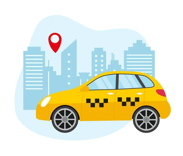 黄色のタクシー 市内のスマートフォンやタクシーアプリで手 タクシーサービスのコンセプト 平面図ベクトル図Eps — ストックベクタ