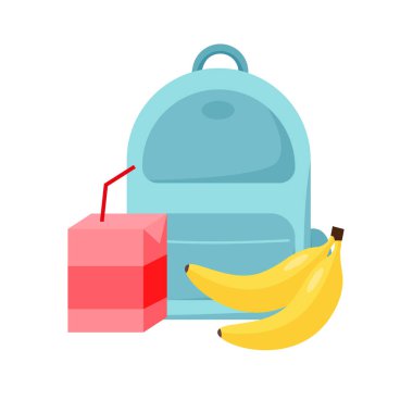 Okuldaki yemek kutuları, yemek ve atıştırmalıklar. Düz stil EPS 10 ile vektör illüstrasyonu