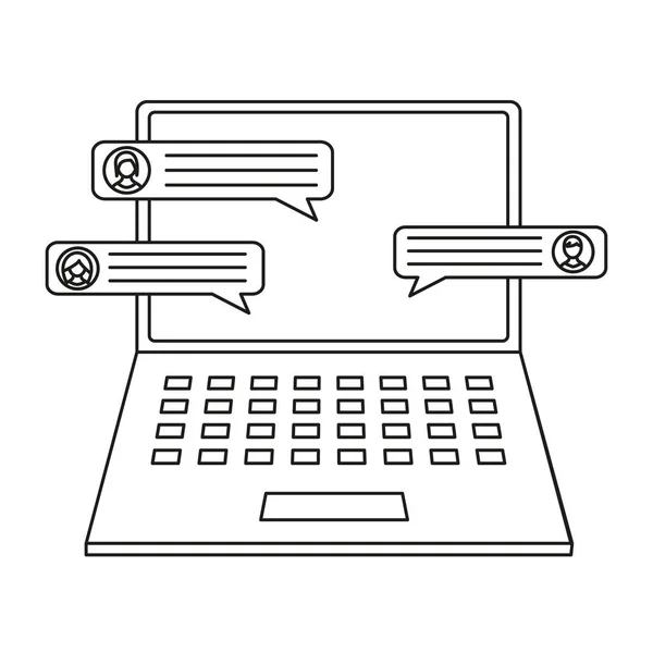 Laptop Online Chat Περίγραμμα Που Απομονώνεται Λευκό Φόντο Eps — Διανυσματικό Αρχείο