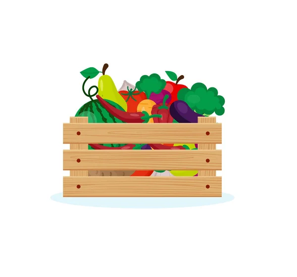 带有水果和蔬菜的木箱 用扁平的Eps 10来说明收获节病媒的概念 — 图库矢量图片