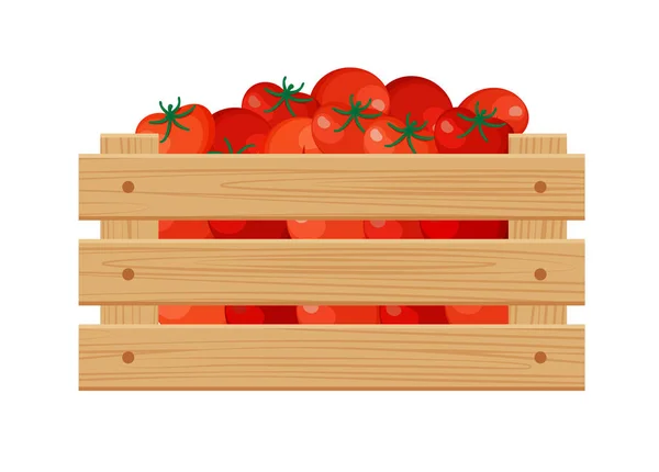 Tomater Trälåda Höstskörd Isolerad Över Vit Bakgrund Eps — Stock vektor