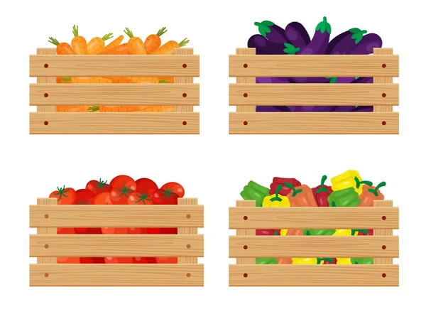 Tomates Dans Une Boîte Bois Récolte Automne Isolé Sur Fond — Image vectorielle