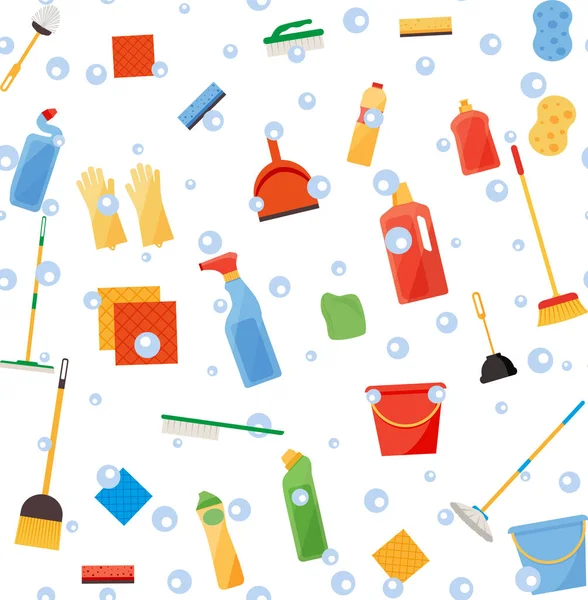 用扫帚 海绵对清洁用品进行分类 无缝图案Eps — 图库矢量图片