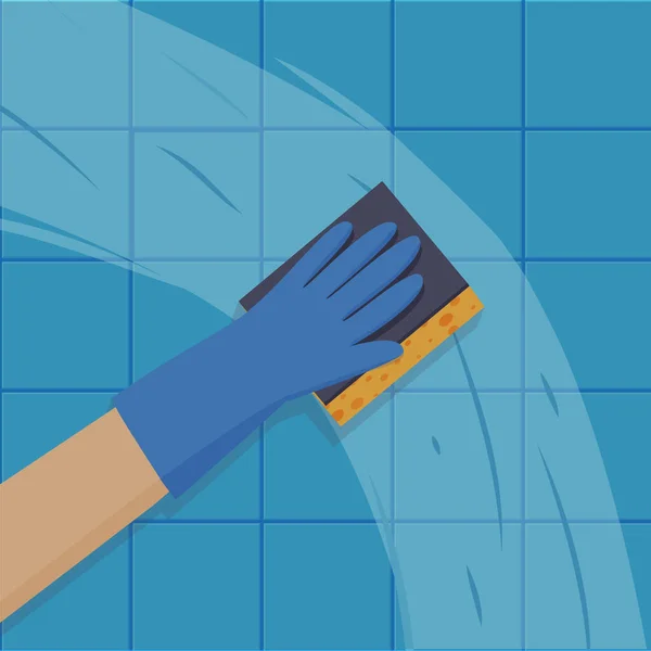 手袋をはめた手は洗濯機を持っている 清掃サービス 平型ベクトルイラスト — ストックベクタ