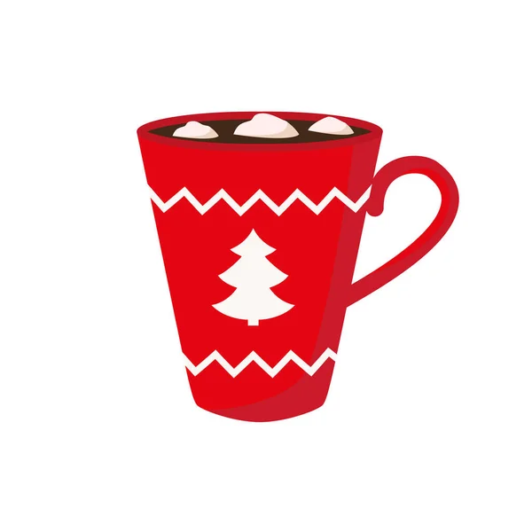 Copo Vermelho Com Uma Bebida Quente Ilustração Vetorial Natal Eps — Vetor de Stock