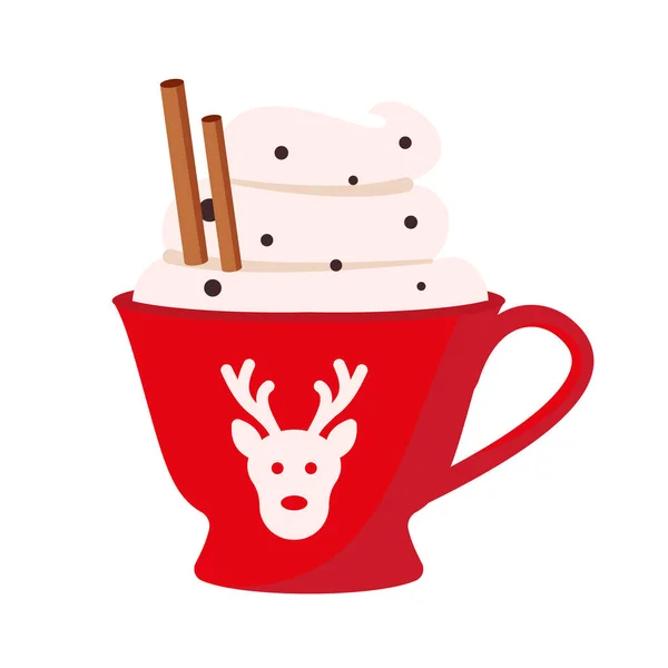 Taza Roja Con Una Bebida Caliente Ilustración Vectorial Navidad Eps — Archivo Imágenes Vectoriales